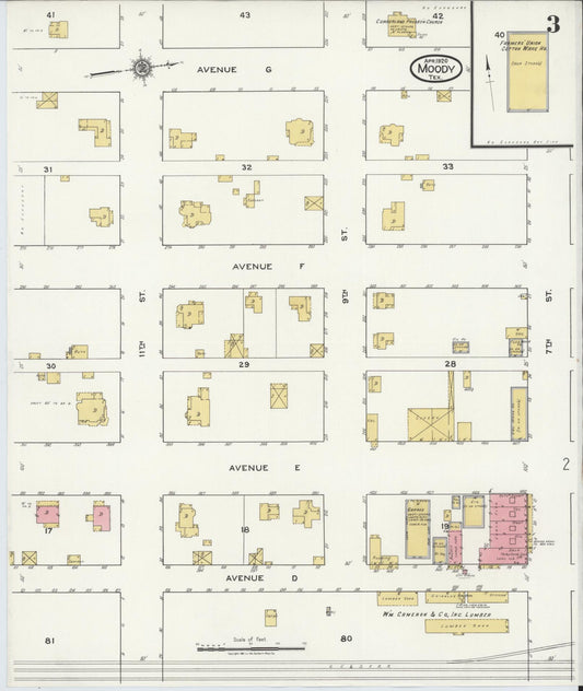 Sanborn Fire Insurance Map from Moody, McLennan County, Texas (1920), Sheet #0003 - Historic Sanborn Fire Insurance Map Print, vintage old map wall art, antique decor, genealogy gift, Texas Texas map