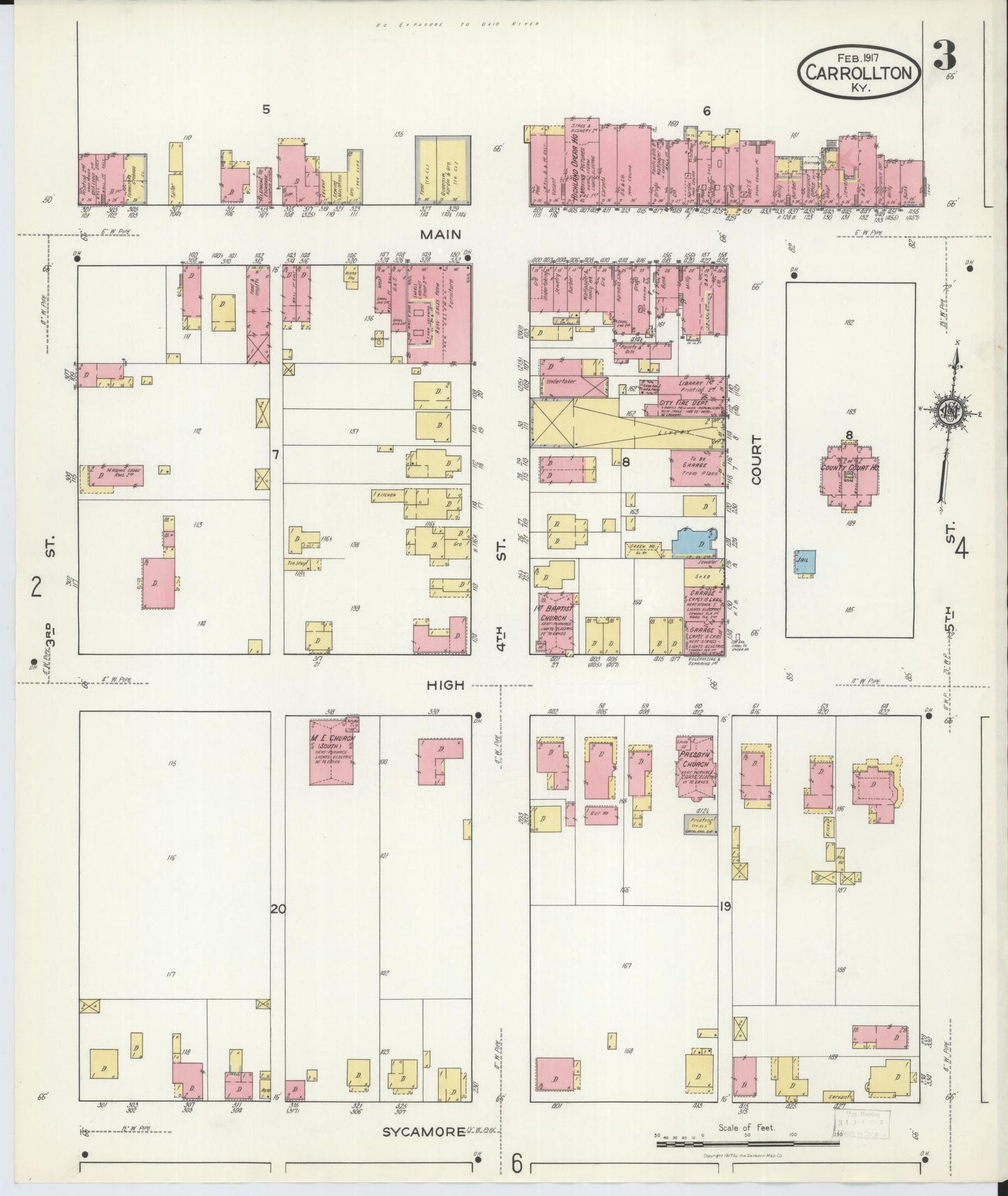 Sanborn Fire Insurance Map from Carrollton, Carroll County, Kentucky (1917), Sheet #0003 - Complete Map Set gallery image, historic Sanborn map, vintage wall art, Kentucky Kentucky