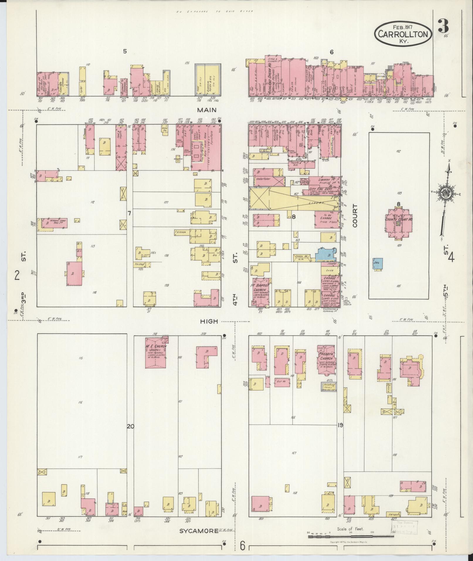 Sanborn Fire Insurance Map from Carrollton, Carroll County, Kentucky (1917), Sheet #0003 - Complete Map Set gallery image, historic Sanborn map, vintage wall art, Kentucky Kentucky