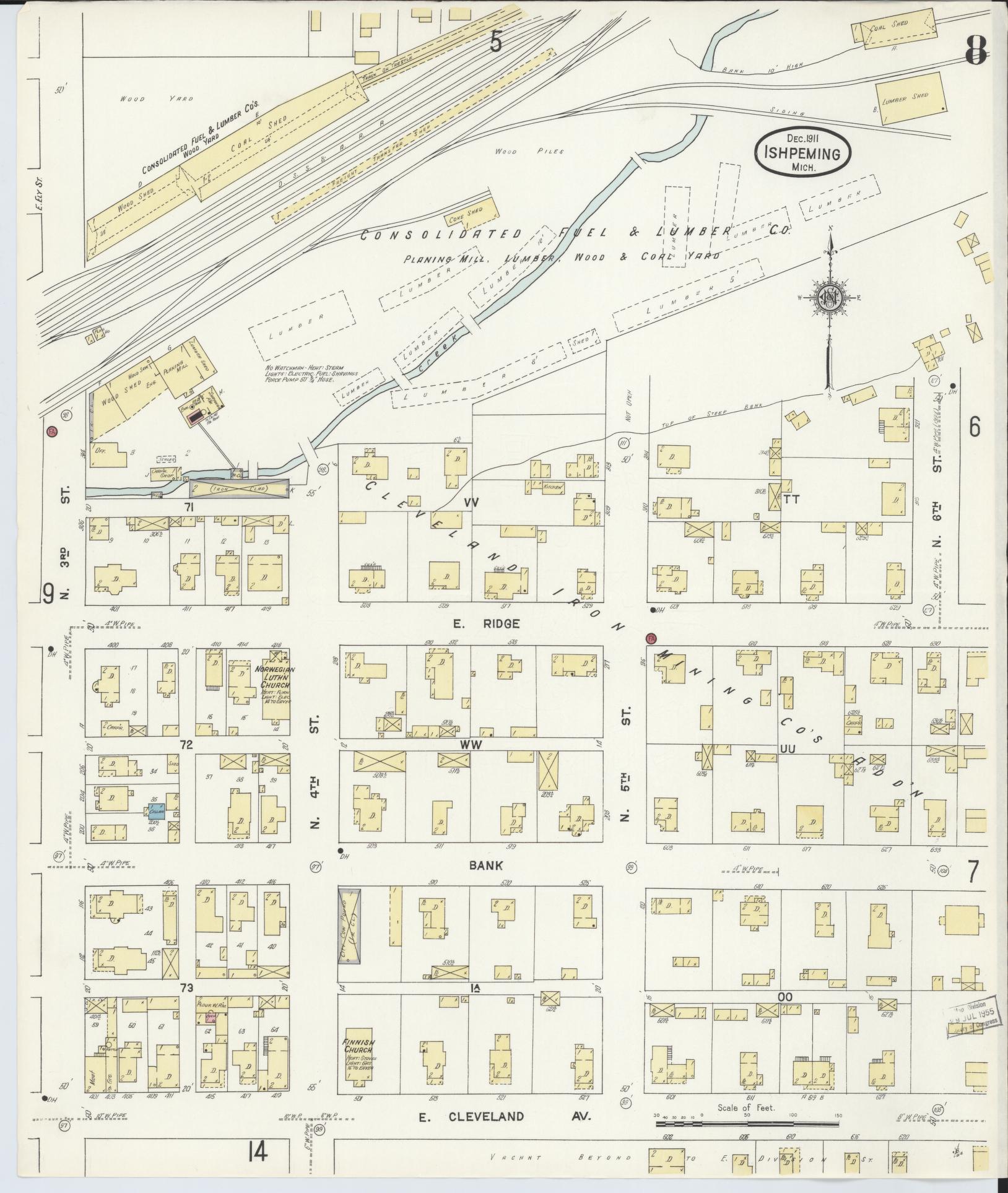 Sanborn Fire Insurance Map from Ishpeming, Marquette County, Michigan (1911), Sheet #0008 - Complete Map Set gallery image, historic Sanborn map, vintage wall art, Michigan Michigan