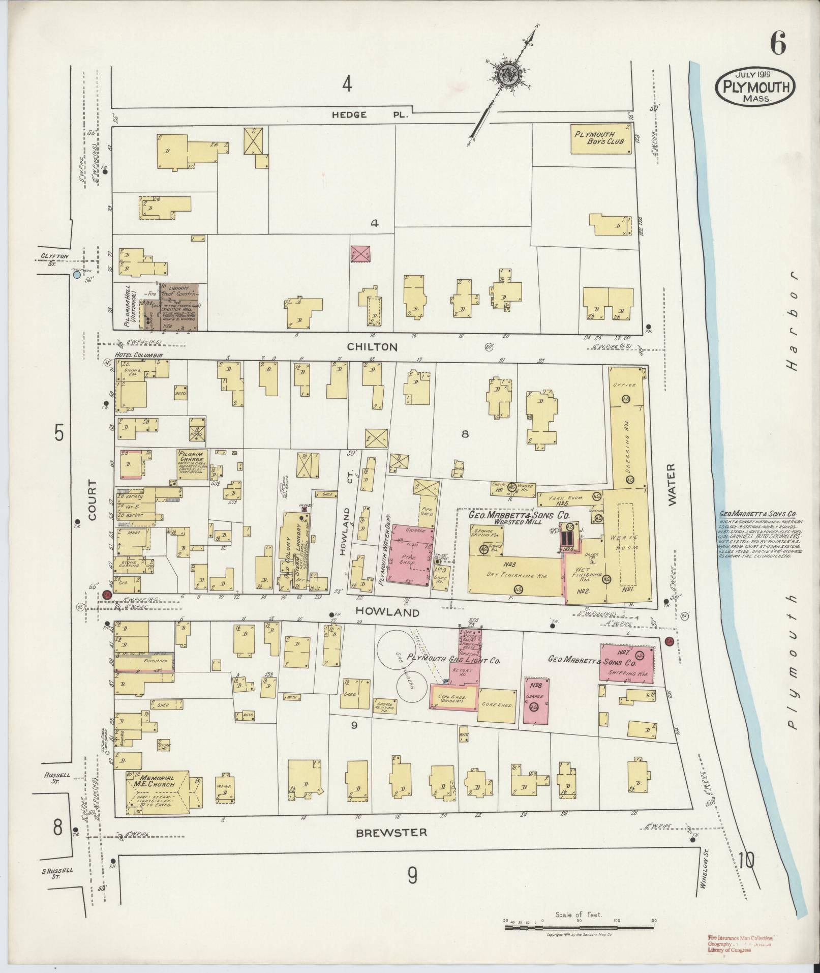 Sanborn Fire Insurance Map from Plymouth, Plymouth County, Massachusetts (1919), Sheet #0006 - Complete Map Set gallery image, historic Sanborn map, vintage wall art, Massachusetts Massachusetts