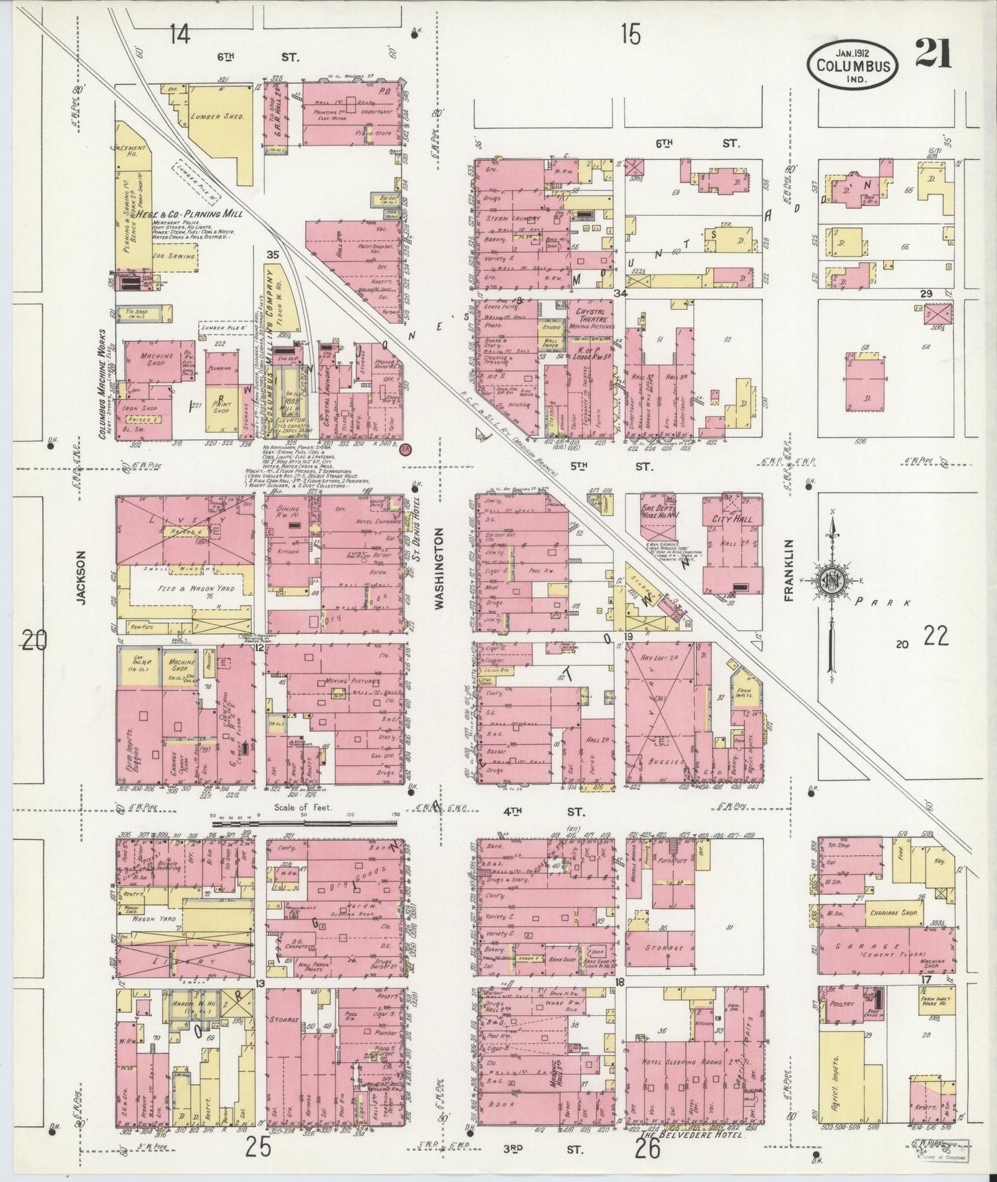 Sanborn Fire Insurance Map from Columbus, Bartholomew County, Indiana (1912), Sheet #0021 - Complete Map Set gallery image, historic Sanborn map, vintage wall art, Indiana Indiana