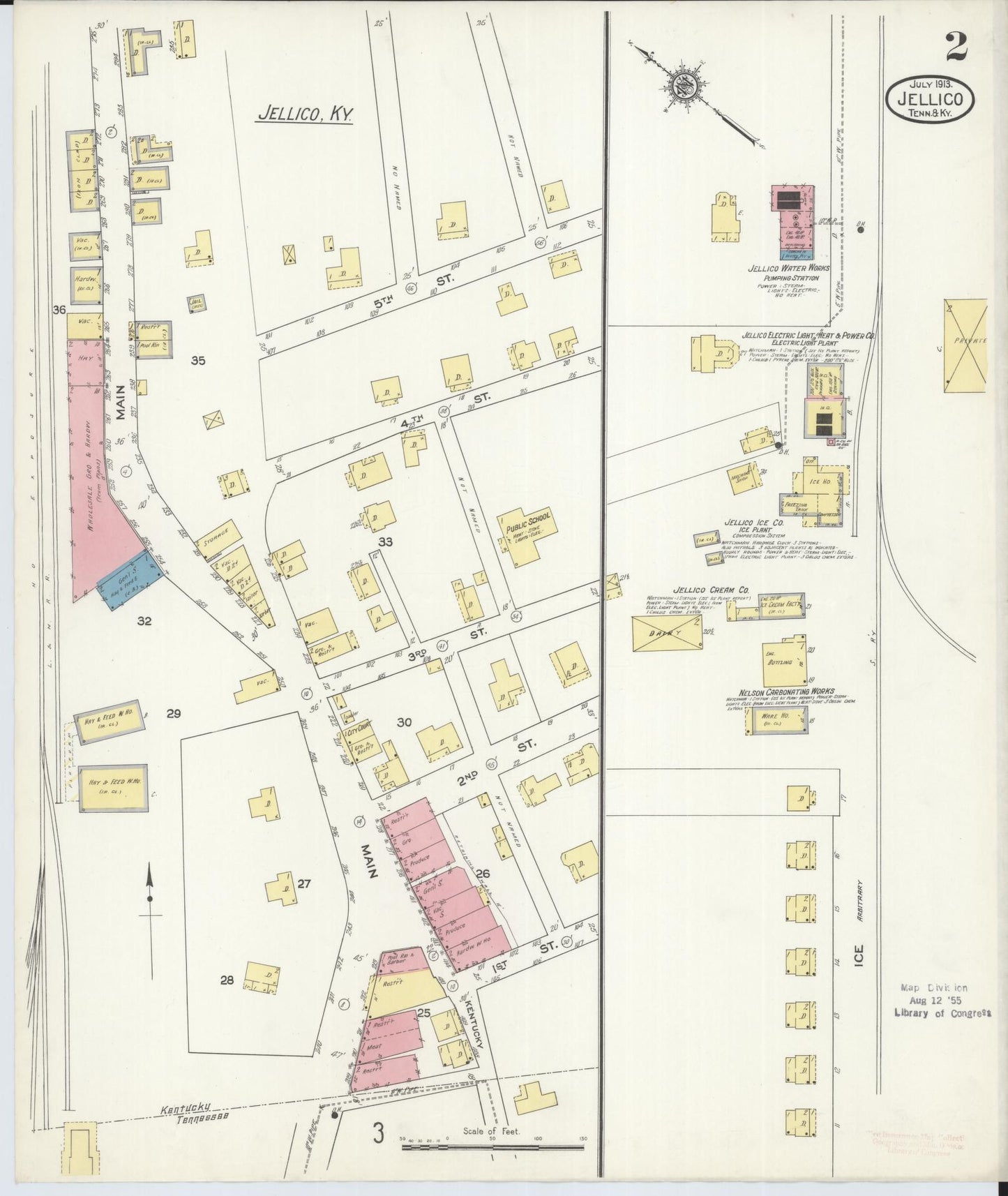 Sanborn Fire Insurance Map from Jellico, Whitley County, Ky., and Campbell County, Tenna, Kentucky (1913), Sheet #0002 - Complete Map Set gallery image, historic Sanborn map, vintage wall art, Kentucky Kentucky
