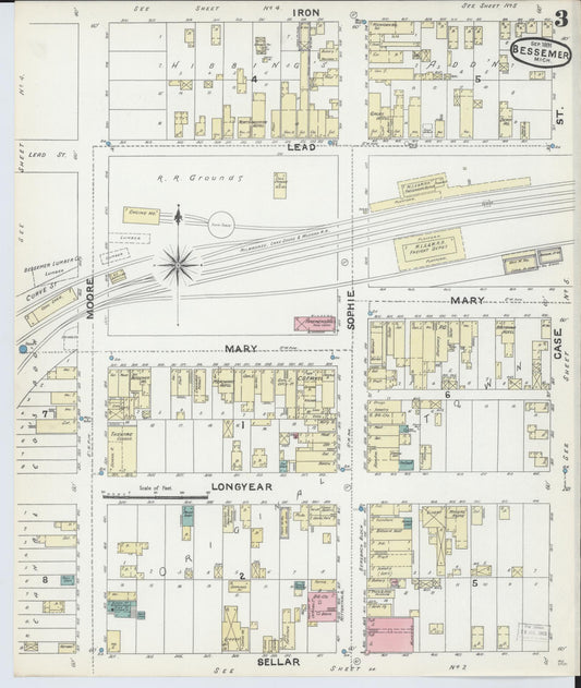Sanborn Fire Insurance Map from Bessemer, Gogebic County, Michigan (1891), Sheet #0003 - Historic Sanborn Fire Insurance Map Print, vintage old map wall art, antique decor, genealogy gift, Michigan Michigan map