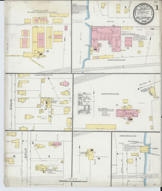 Sanborn Fire Insurance Map from Willoughby, Lake County, Ohio (1893), Sheet #0001 - Historic Sanborn Fire Insurance Map Print, vintage old map wall art, antique decor, genealogy gift, Ohio Ohio map