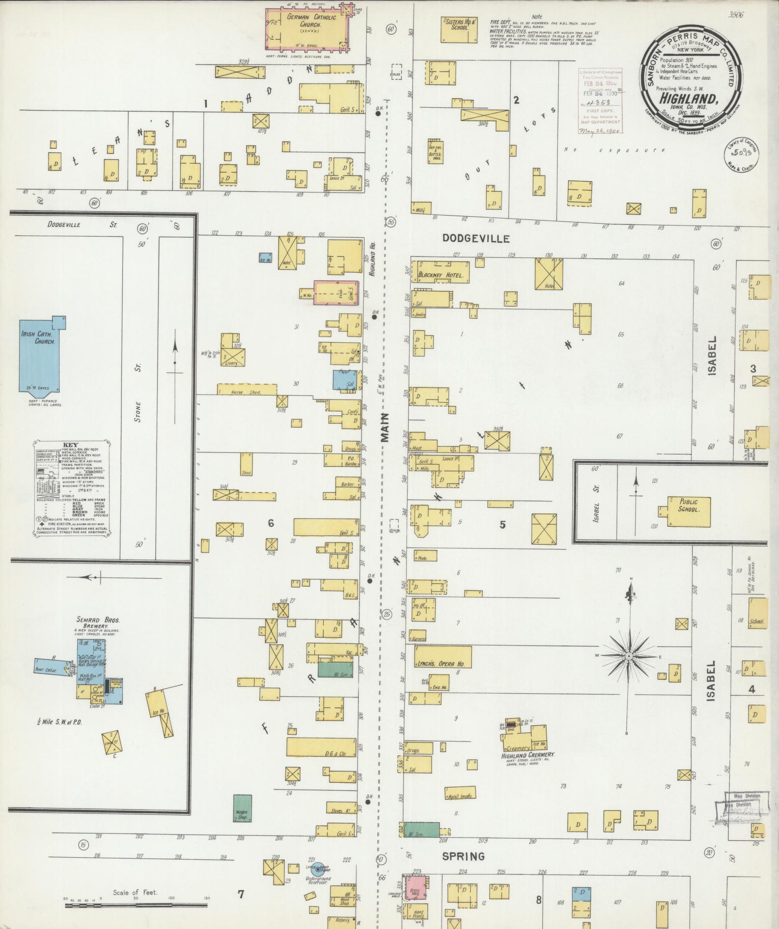 Sanborn Fire Insurance Map from Highland, Iowa County, Wisconsin (1899), Sheet #0001 - Historic Sanborn Fire Insurance Map Print, vintage old map wall art, antique decor, genealogy gift, Wisconsin Wisconsin map