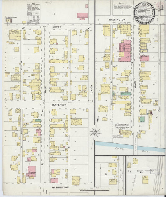 Sanborn Fire Insurance Map from New Martinsville, Wetzel County, West Virginia (1897), Sheet #0001 - Historic Sanborn Fire Insurance Map Print, vintage old map wall art, antique decor, genealogy gift, West Virginia West Virginia map