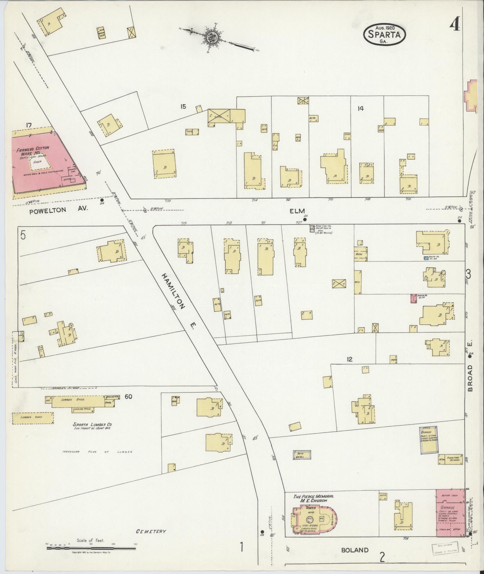 Sanborn Fire Insurance Map from Sparta, Hancock County, Georgia (1920), Sheet #0004 - Historic Sanborn Fire Insurance Map Print, vintage old map wall art, antique decor, genealogy gift, Georgia Georgia map