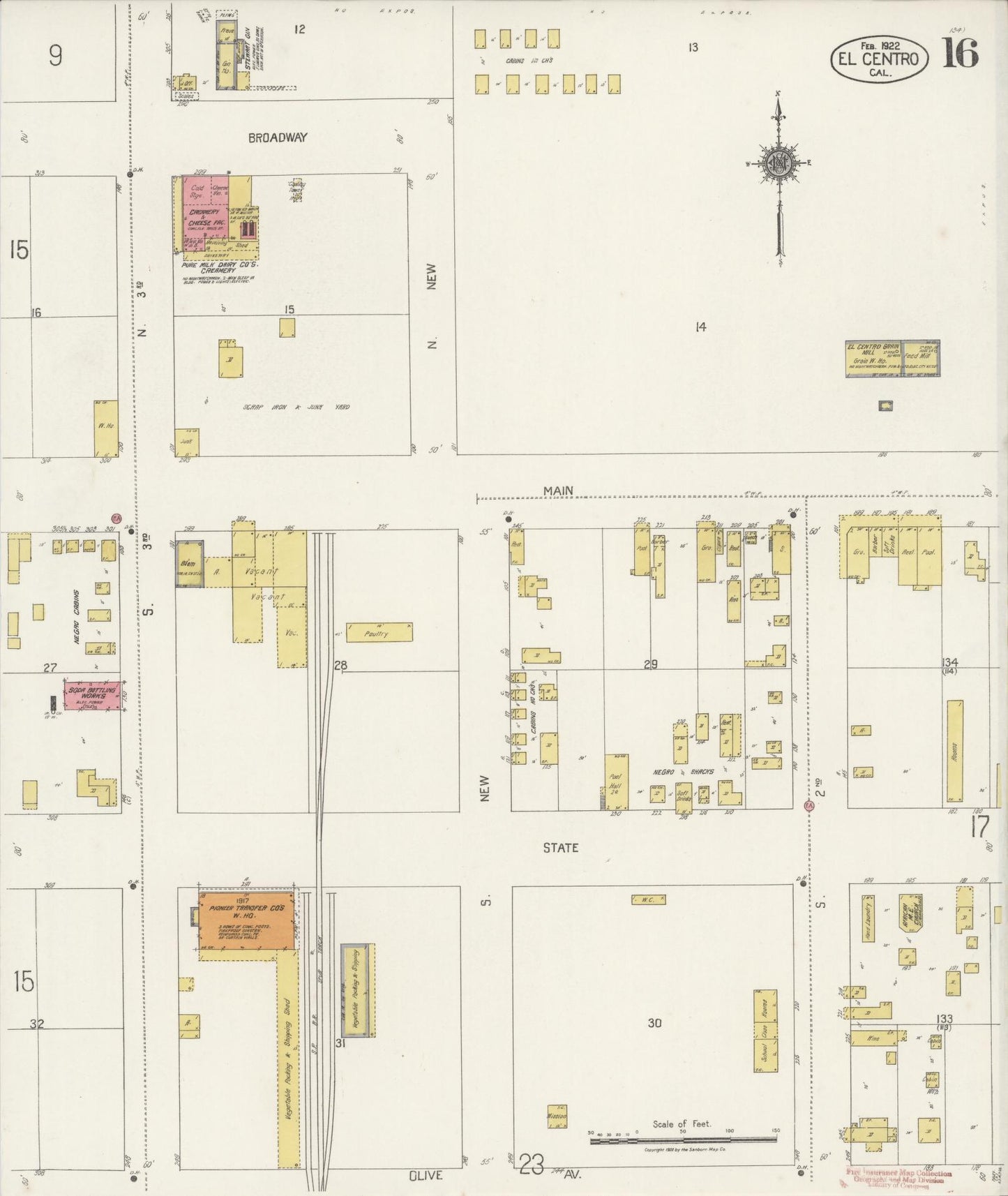 Sanborn Fire Insurance Map from El Centro, Imperial County, California (1922), Sheet #0016 - Historic Sanborn Fire Insurance Map Print, vintage old map wall art, antique decor, genealogy gift, California California map