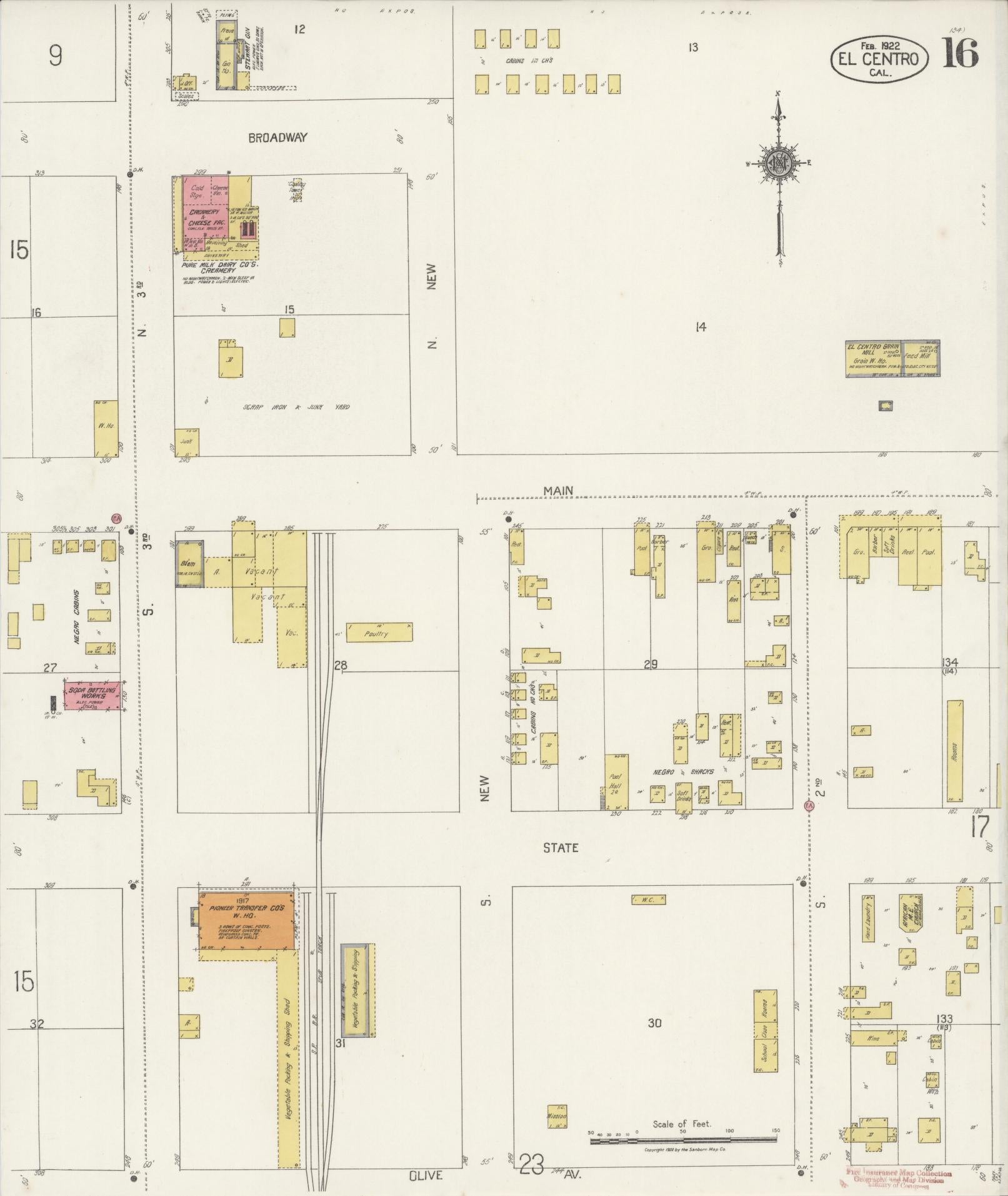 Sanborn Fire Insurance Map from El Centro, Imperial County, California (1922), Sheet #0016 - Historic Sanborn Fire Insurance Map Print, vintage old map wall art, antique decor, genealogy gift, California California map