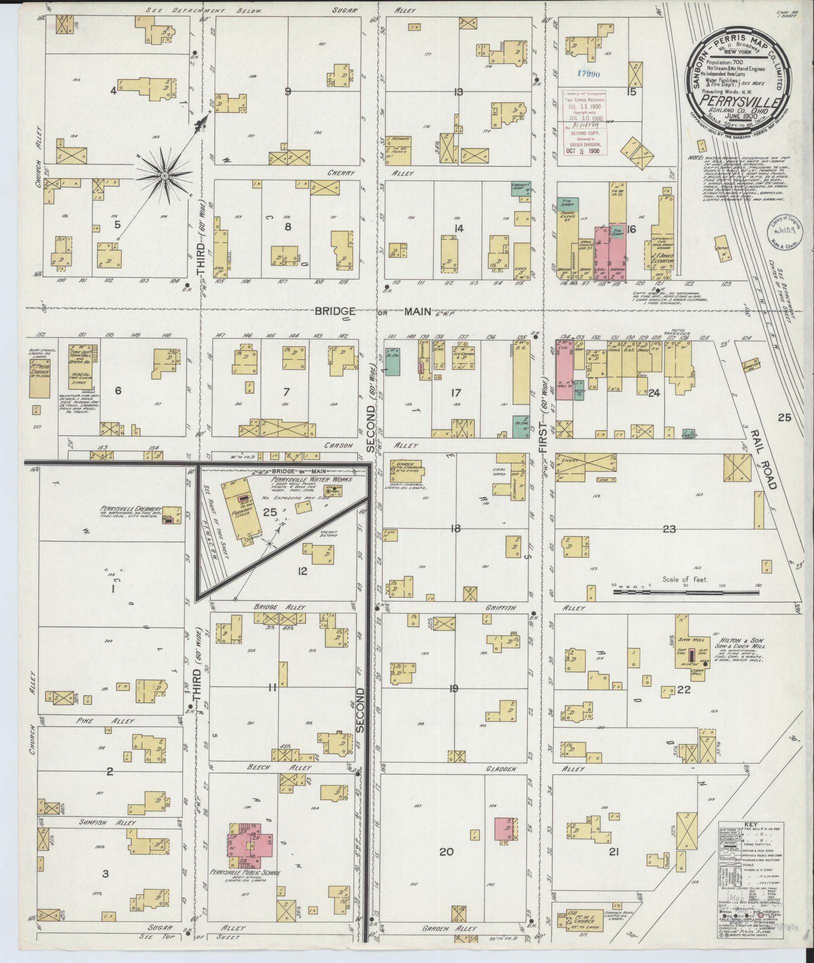 Sanborn Fire Insurance Map from Perrysville, Ashland County, Ohio (1900), Sheet #0001 - Historic Sanborn Fire Insurance Map Print, vintage old map wall art, antique decor, genealogy gift, Ohio Ohio map