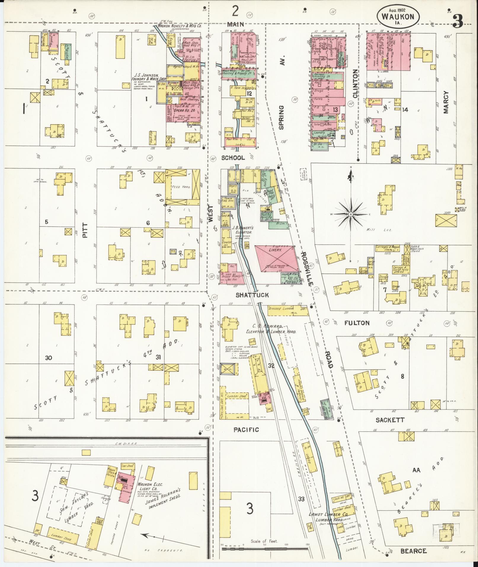 Sanborn Fire Insurance Map from Waukon, Allamakee County, Iowa (1902), Sheet #0003 - Historic Sanborn Fire Insurance Map Print, vintage old map wall art