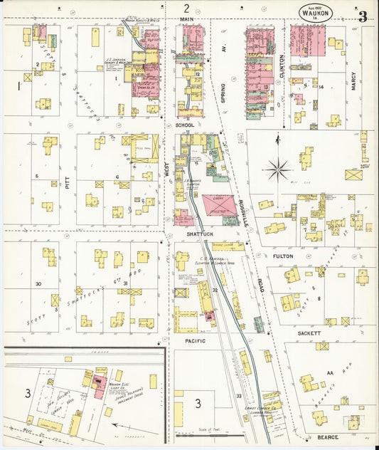 Sanborn Fire Insurance Map from Waukon, Allamakee County, Iowa (1902), Sheet #0003 - Historic Sanborn Fire Insurance Map Print, vintage old map wall art