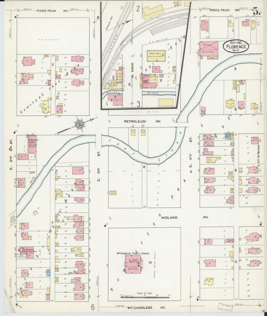 Sanborn Fire Insurance Map from Florence, Fremont County, Colorado (1912), Sheet #0005 - Historic Sanborn Fire Insurance Map Print, vintage old map wall art, antique decor, genealogy gift, Colorado Colorado map