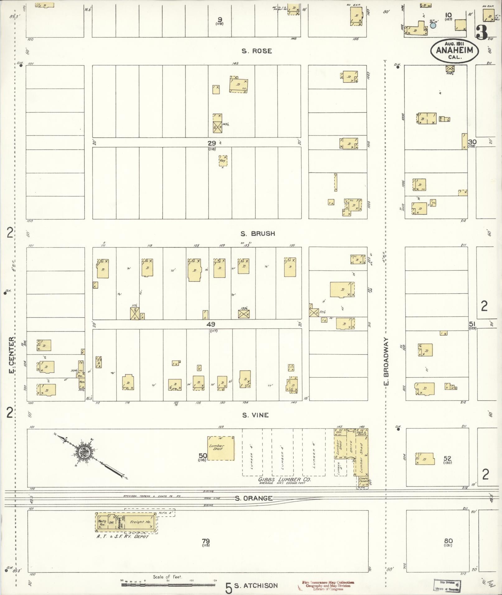Sanborn Fire Insurance Map from Anaheim, Orange County, California (1911), Sheet #0003 - Historic Sanborn Fire Insurance Map Print, vintage old map wall art, antique decor, genealogy gift, California California map