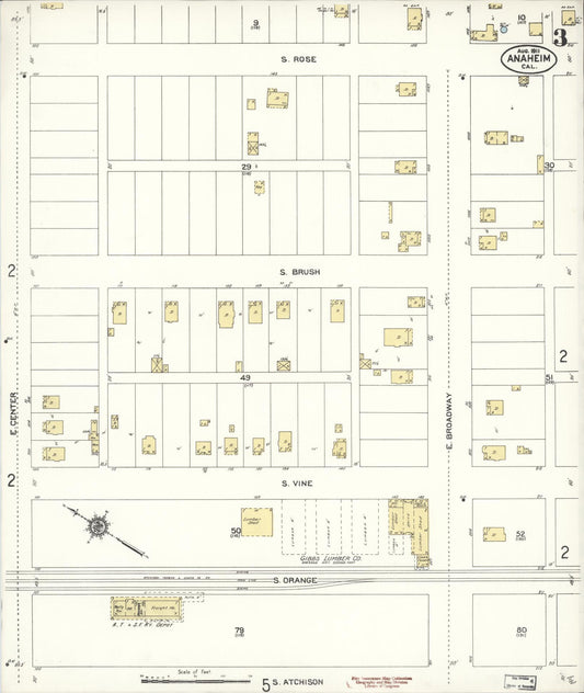 Sanborn Fire Insurance Map from Anaheim, Orange County, California (1911), Sheet #0003 - Historic Sanborn Fire Insurance Map Print, vintage old map wall art, antique decor, genealogy gift, California California map