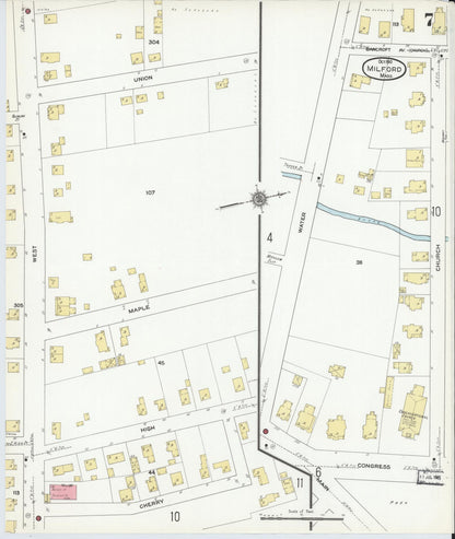 Sanborn Fire Insurance Map from Milford, Worcester County, Massachusetts (1910), Sheet #0007 - Historic Sanborn Fire Insurance Map Print, vintage old map wall art, antique decor, genealogy gift, Massachusetts Massachusetts map