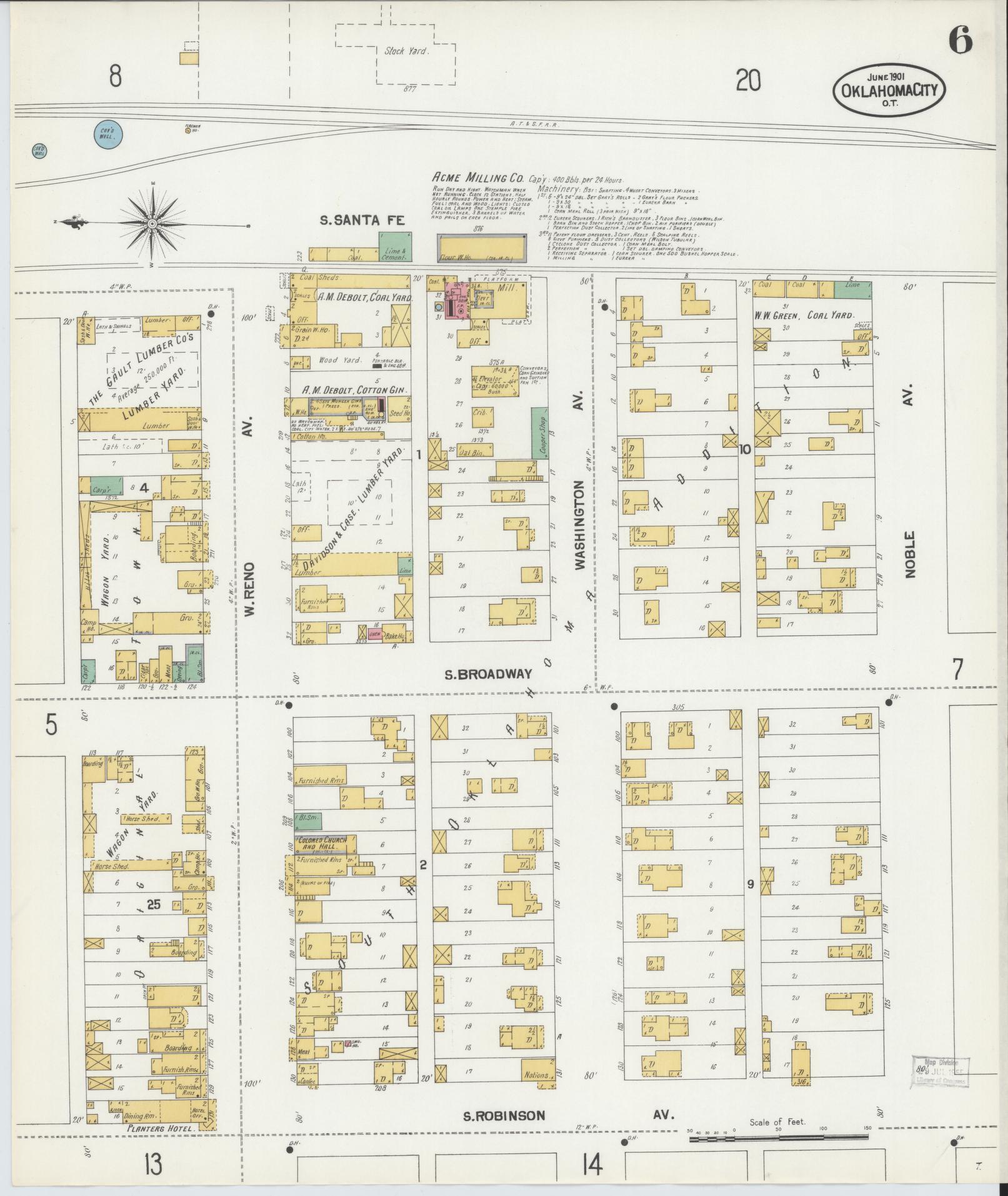 Sanborn Fire Insurance Map from Oklahoma City, Oklahoma County, Oklahoma (1901), Sheet #0006 - Complete Map Set gallery image, historic Sanborn map, vintage wall art, Oklahoma City Oklahoma