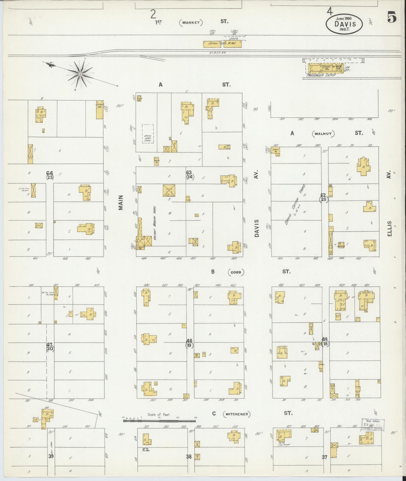 Sanborn Fire Insurance Map from Davis, Murray County, Oklahoma (1900), Sheet #0005 - Historic Sanborn Fire Insurance Map Print, vintage old map wall art, antique decor, genealogy gift, Oklahoma Oklahoma map