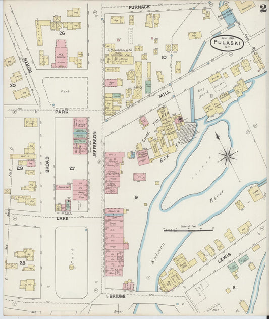 Sanborn Fire Insurance Map from Pulaski, Oswego County, New York (1890), Sheet #0002 - Historic Sanborn Fire Insurance Map Print, vintage old map wall art, antique decor, genealogy gift, New York New York map