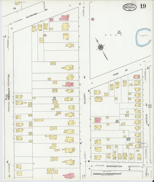 Sanborn Fire Insurance Map from Batavia, Genesee County, New York (1919), Sheet #0019 - Historic Sanborn Fire Insurance Map Print, vintage old map wall art, antique decor, genealogy gift, New York New York map
