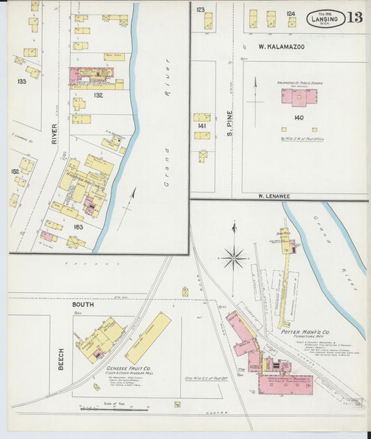 Sanborn Fire Insurance Map from Lansing, Ingham County, Michigan (1892), Sheet #0013 - Historic Sanborn Fire Insurance Map Print, vintage old map wall art, antique decor, genealogy gift, Michigan Michigan map