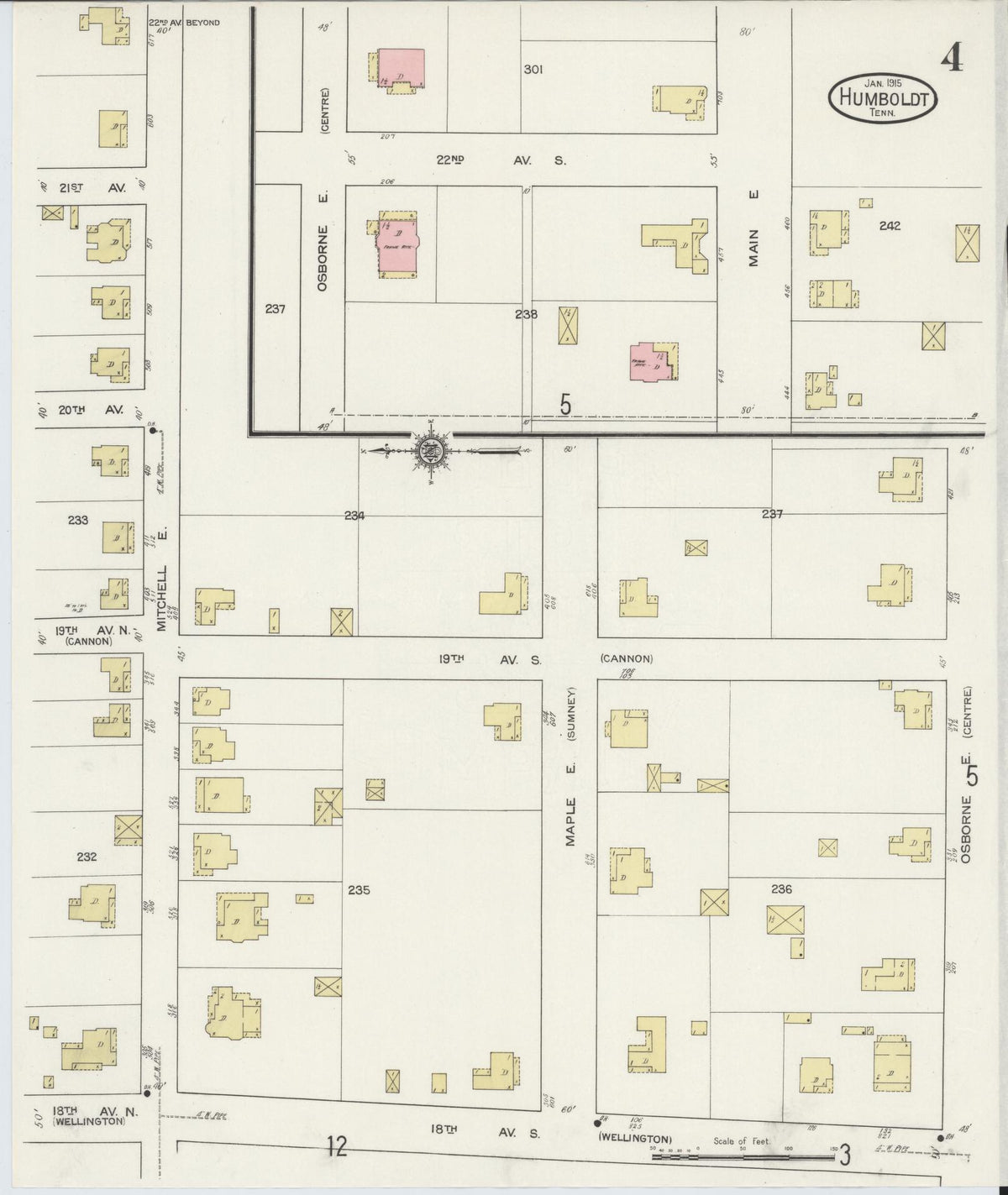 Sanborn Fire Insurance Map from Humboldt, Gibson County, Tennessee (1915), Sheet #0004 - Complete Map Set gallery image, historic Sanborn map, vintage wall art, Tennessee Tennessee