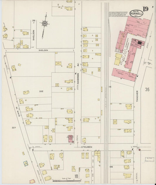 Sanborn Fire Insurance Map from Hornell, Steuben County, New York (1915), Sheet #0019 - Historic Sanborn Fire Insurance Map Print, vintage old map wall art, antique decor, genealogy gift, New York New York map