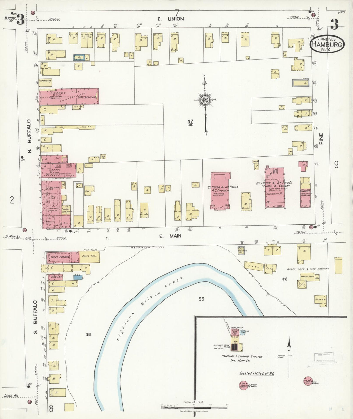 Sanborn Fire Insurance Map from Hamburg, Erie County, New York (1923), Sheet #0003 - Historic Sanborn Fire Insurance Map Print, vintage old map wall art, antique decor, genealogy gift, New York New York map