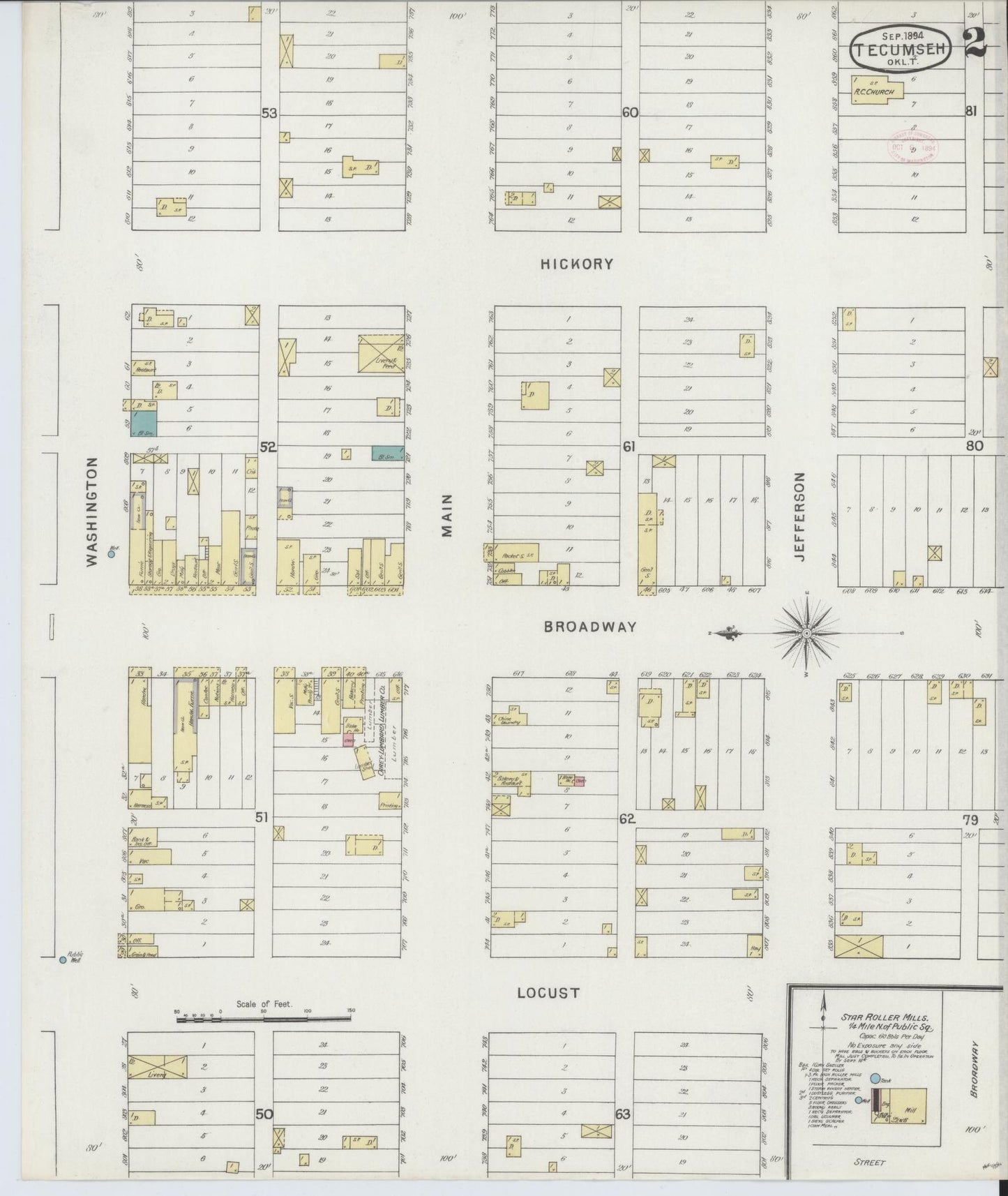 Sanborn Fire Insurance Map from Tecumseh, Pottawatomie County, Oklahoma (1894), Sheet #0002 - Complete Map Set gallery image, historic Sanborn map, vintage wall art, Oklahoma Oklahoma