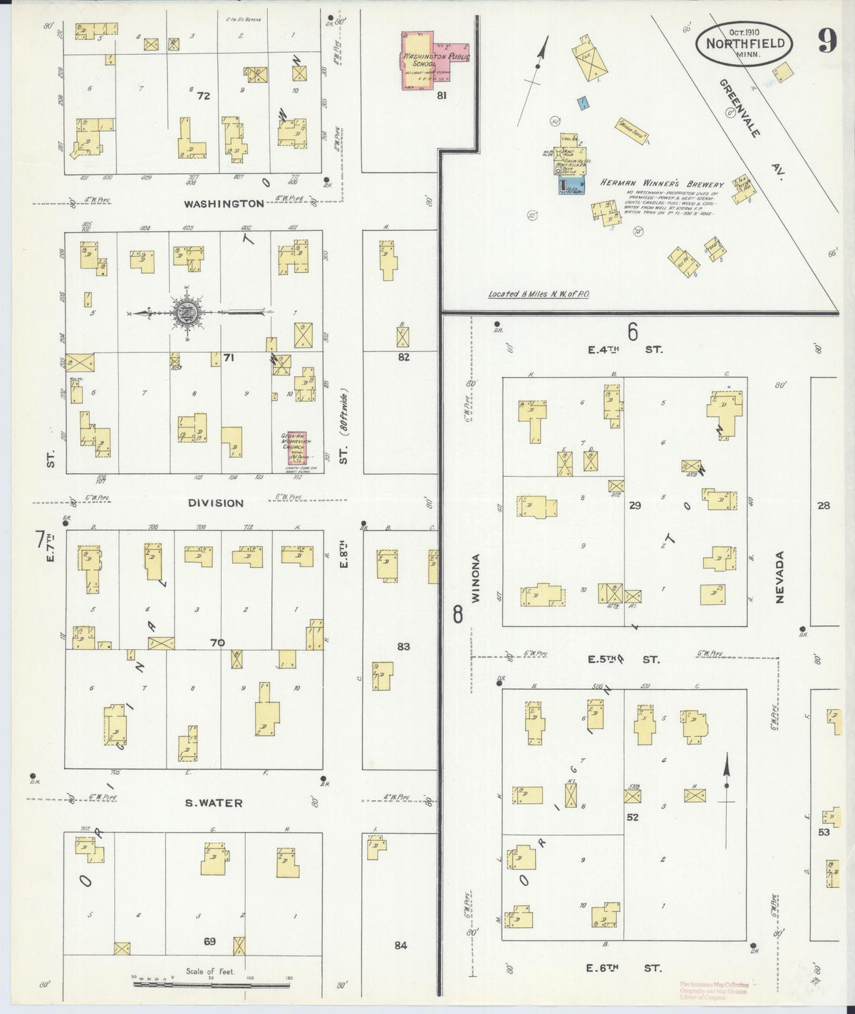 Sanborn Fire Insurance Map from Northfield, Rice County, Minnesota (1910), Sheet #0009 - Historic Sanborn Fire Insurance Map Print, vintage old map wall art, antique decor, genealogy gift, Minnesota Minnesota map