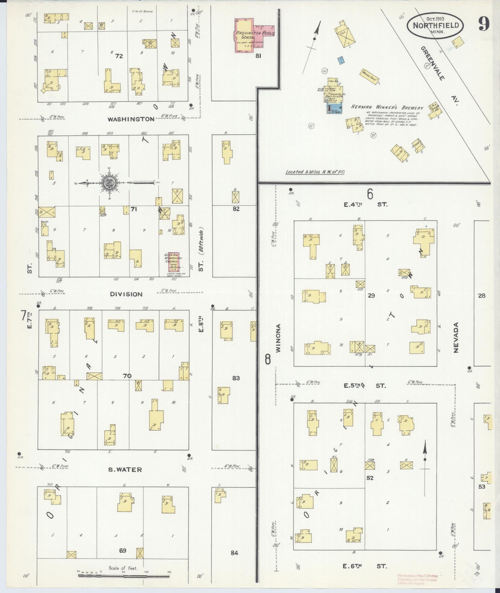 Sanborn Fire Insurance Map from Northfield, Rice County, Minnesota (1910), Sheet #0009 - Historic Sanborn Fire Insurance Map Print, vintage old map wall art, antique decor, genealogy gift, Minnesota Minnesota map
