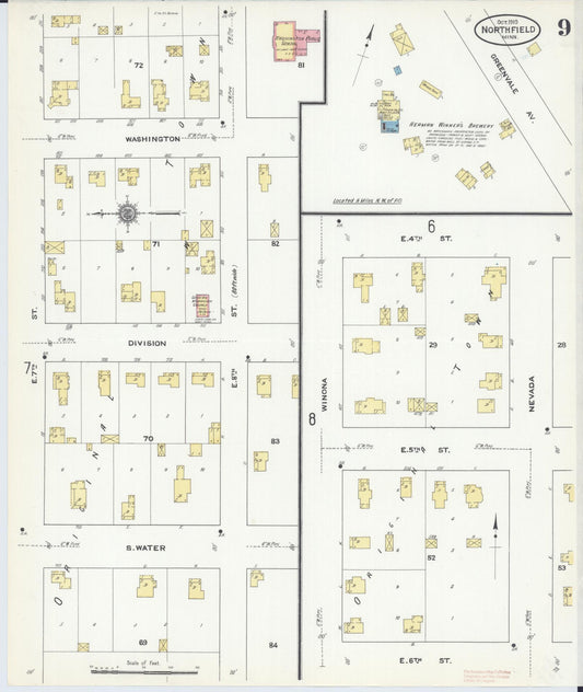 Sanborn Fire Insurance Map from Northfield, Rice County, Minnesota (1910), Sheet #0009 - Historic Sanborn Fire Insurance Map Print, vintage old map wall art, antique decor, genealogy gift, Minnesota Minnesota map
