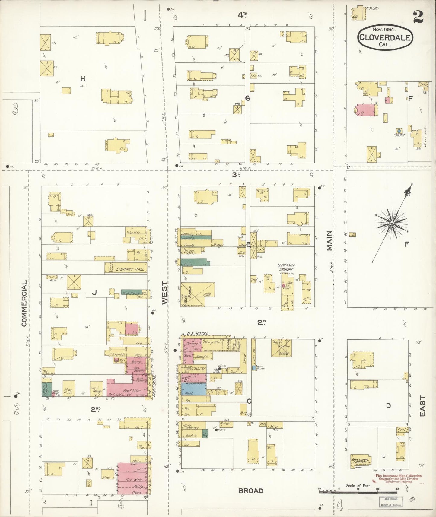 Sanborn Fire Insurance Map from Cloverdale, Sonoma County, California (1894), Sheet #0002 - Historic Sanborn Fire Insurance Map Print, vintage old map wall art, antique decor, genealogy gift, California California map