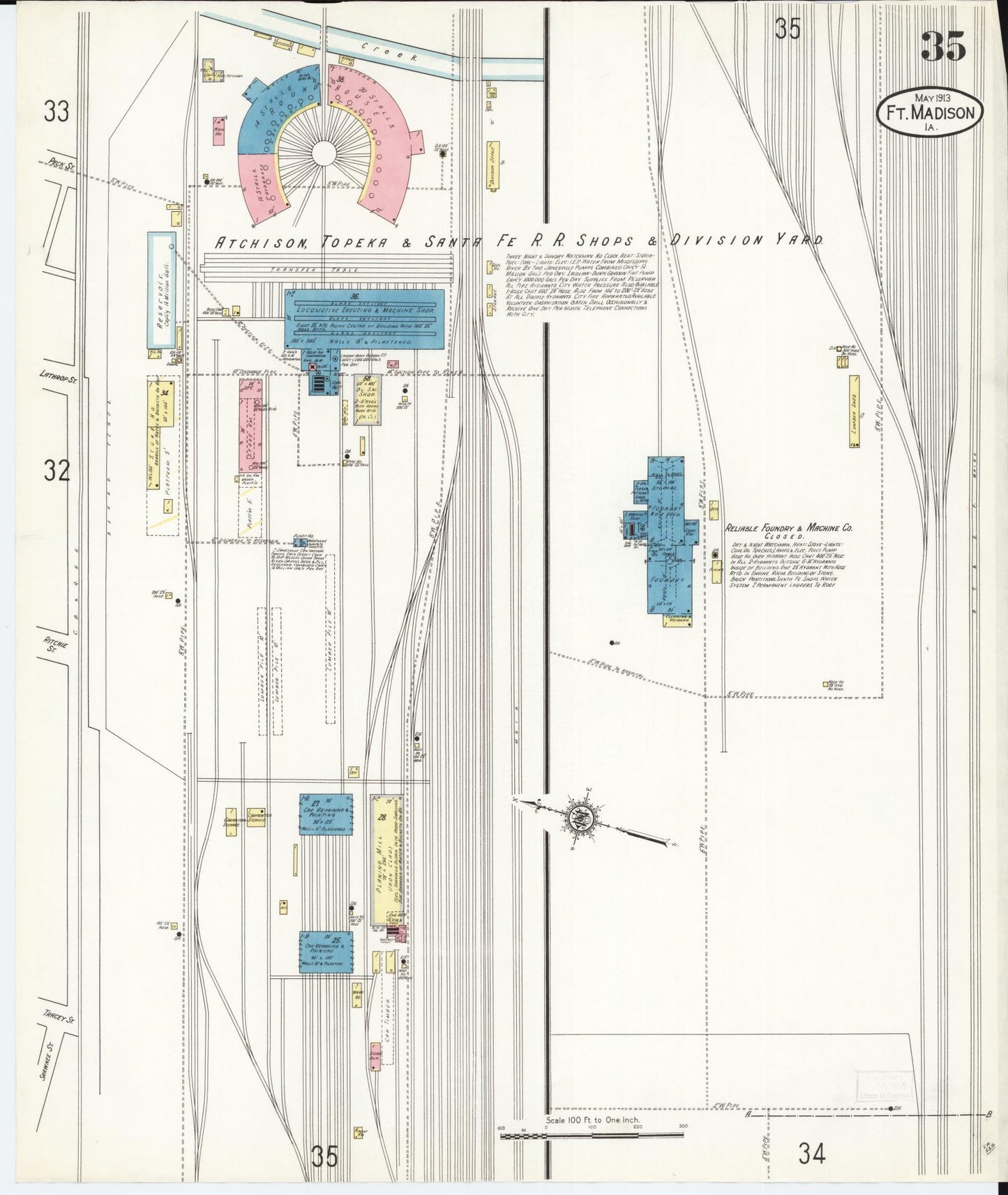Sanborn Fire Insurance Map from Fort Madison, Lee County, Iowa (1913), Sheet #0035 - Historic Sanborn Fire Insurance Map Print, vintage old map wall art