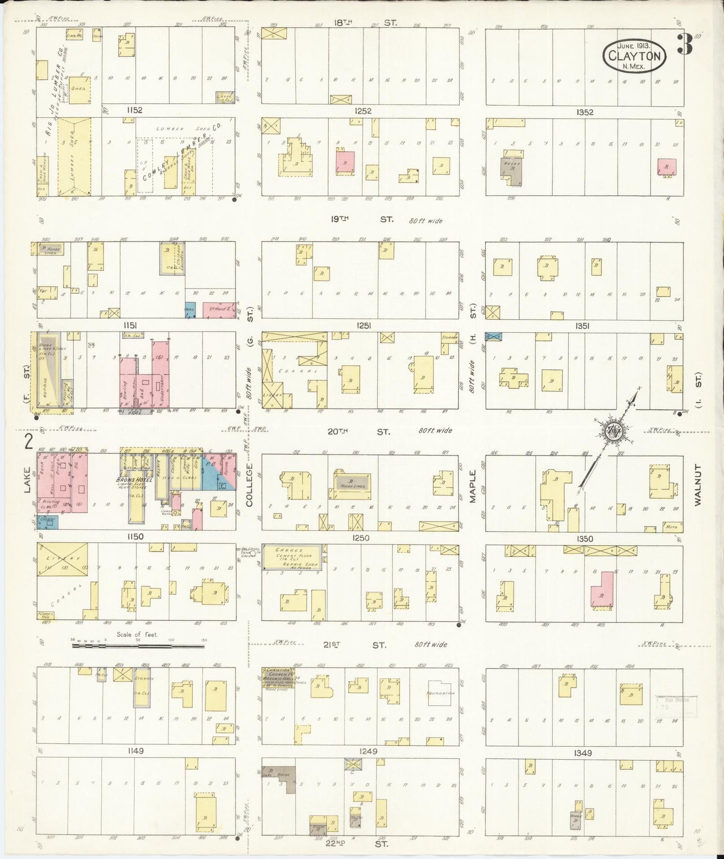 Sanborn Fire Insurance Map from Clayton, Union County, New Mexico (1913), Sheet #0003 - Complete Map Set gallery image, historic Sanborn map, vintage wall art, New Mexico New Mexico