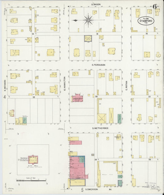 Sanborn Fire Insurance Map from Stamford, Jones County, Texas (1908), Sheet #0006 - Historic Sanborn Fire Insurance Map Print, vintage old map wall art, antique decor, genealogy gift, Texas Texas map