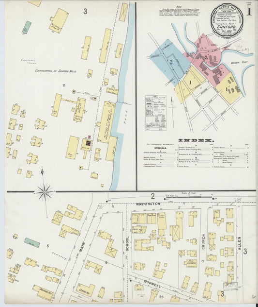 Sanborn Fire Insurance Map from Sanford, York County, Maine (1896), Sheet #0001 - Complete Map Set gallery image, historic Sanborn map, vintage wall art, Maine Maine