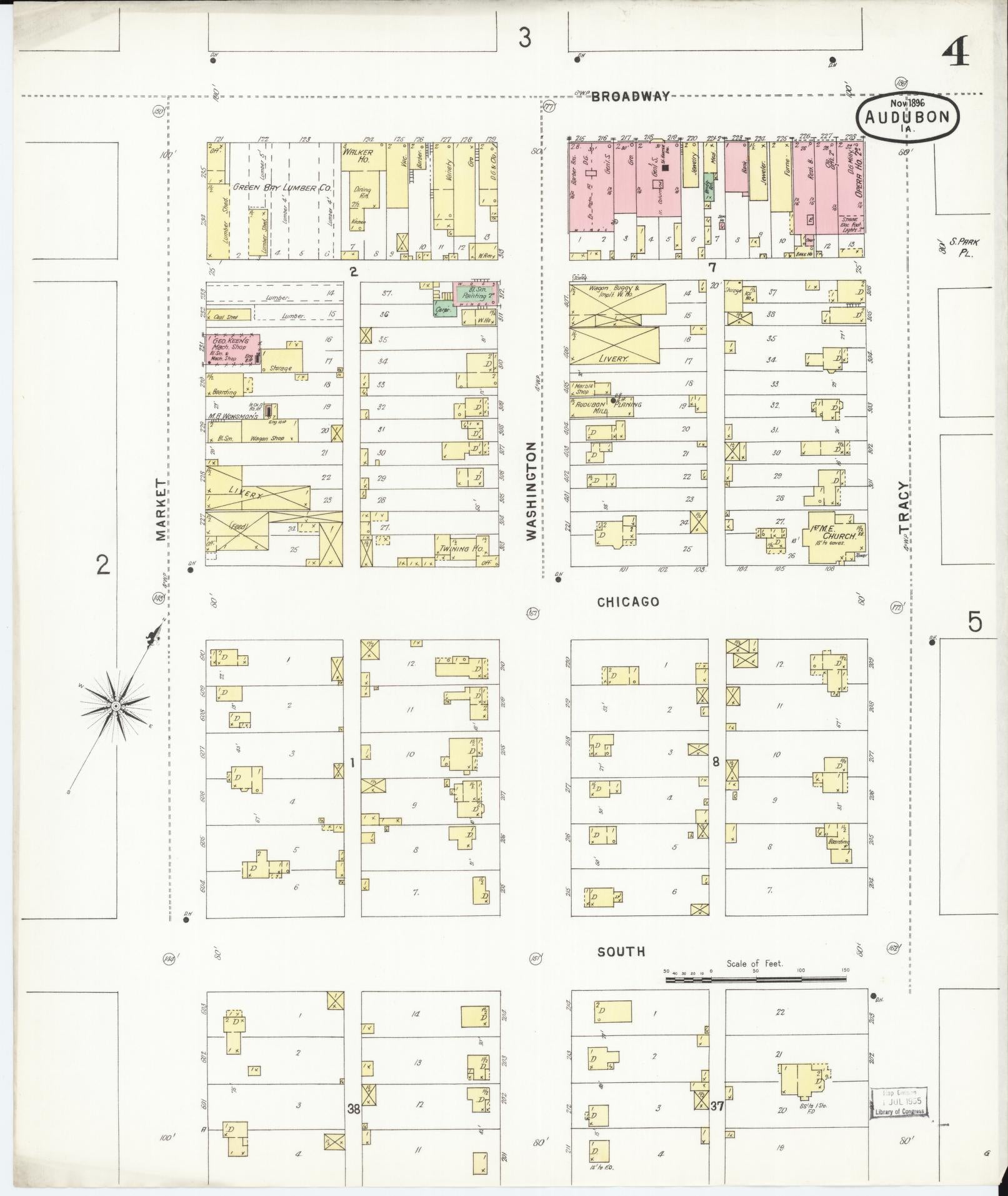 Sanborn Fire Insurance Map from Audubon, Audubon County, Iowa (1896), Sheet #0004 - Historic Sanborn Fire Insurance Map Print, vintage old map wall art