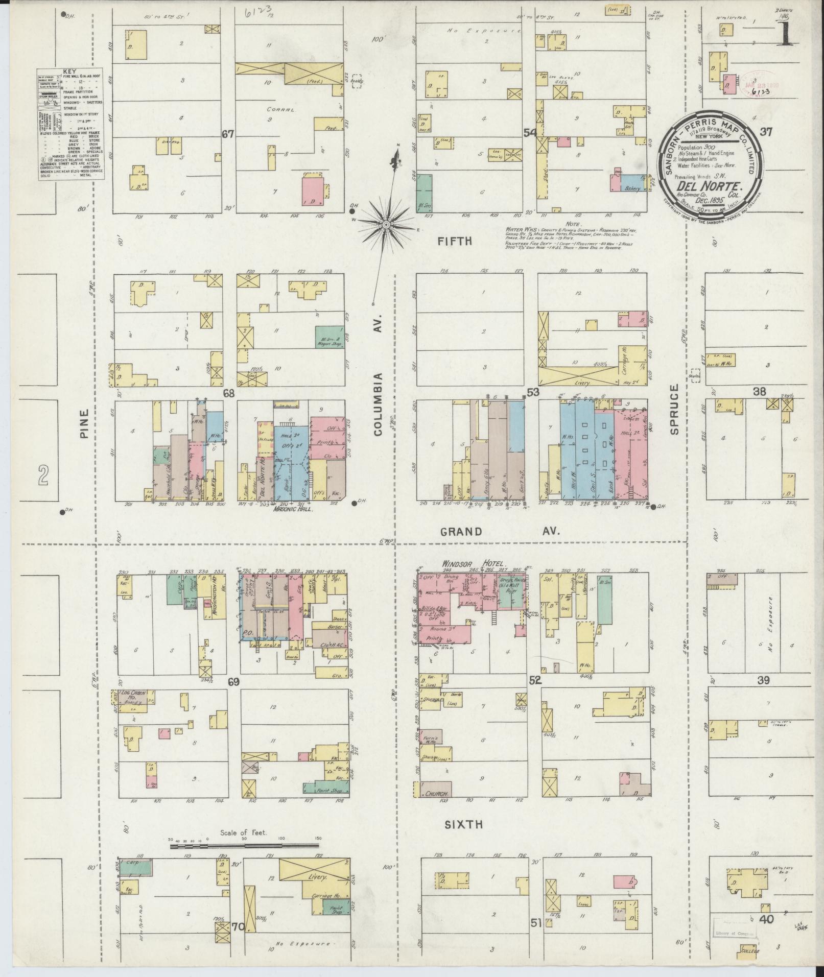 Sanborn Fire Insurance Map from Del Norte, Rio Grande County, Colorado. (1895) – Historic Sanborn Fire Insurance Map Print