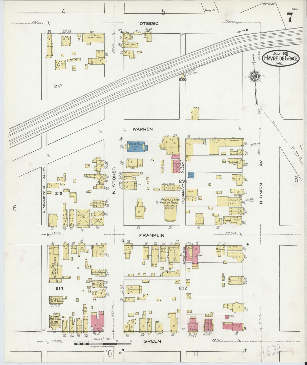 Sanborn Fire Insurance Map from Havre De Grace, Harford County, Maryland (1921), Sheet #0007 - Historic Sanborn Fire Insurance Map Print, vintage old map wall art, antique decor, genealogy gift, Maryland Maryland map