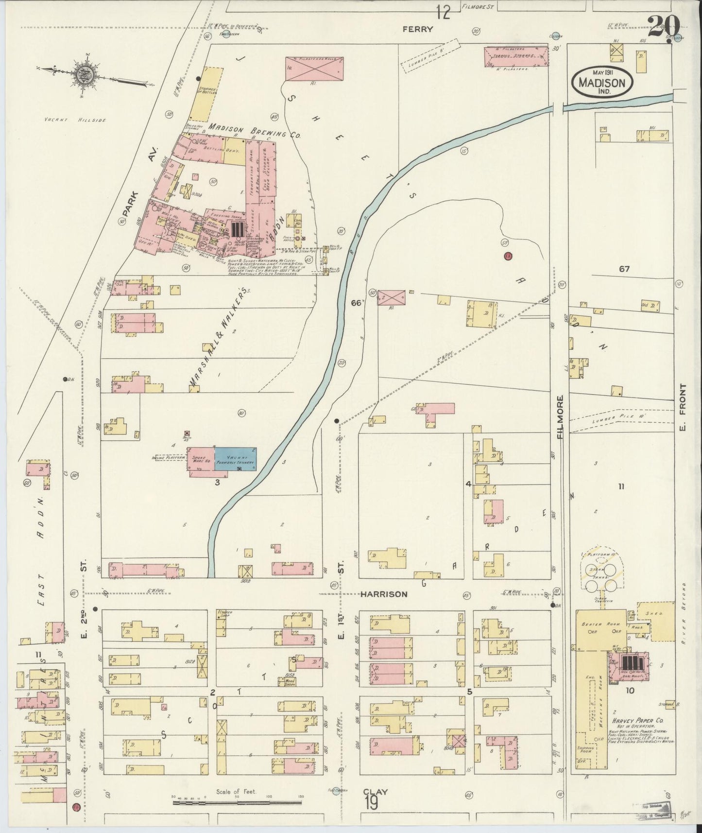 Sanborn Fire Insurance Map from Madison, Jefferson County, Indiana (1911), Sheet #0020 - Complete Map Set gallery image, historic Sanborn map, vintage wall art, Indiana Indiana