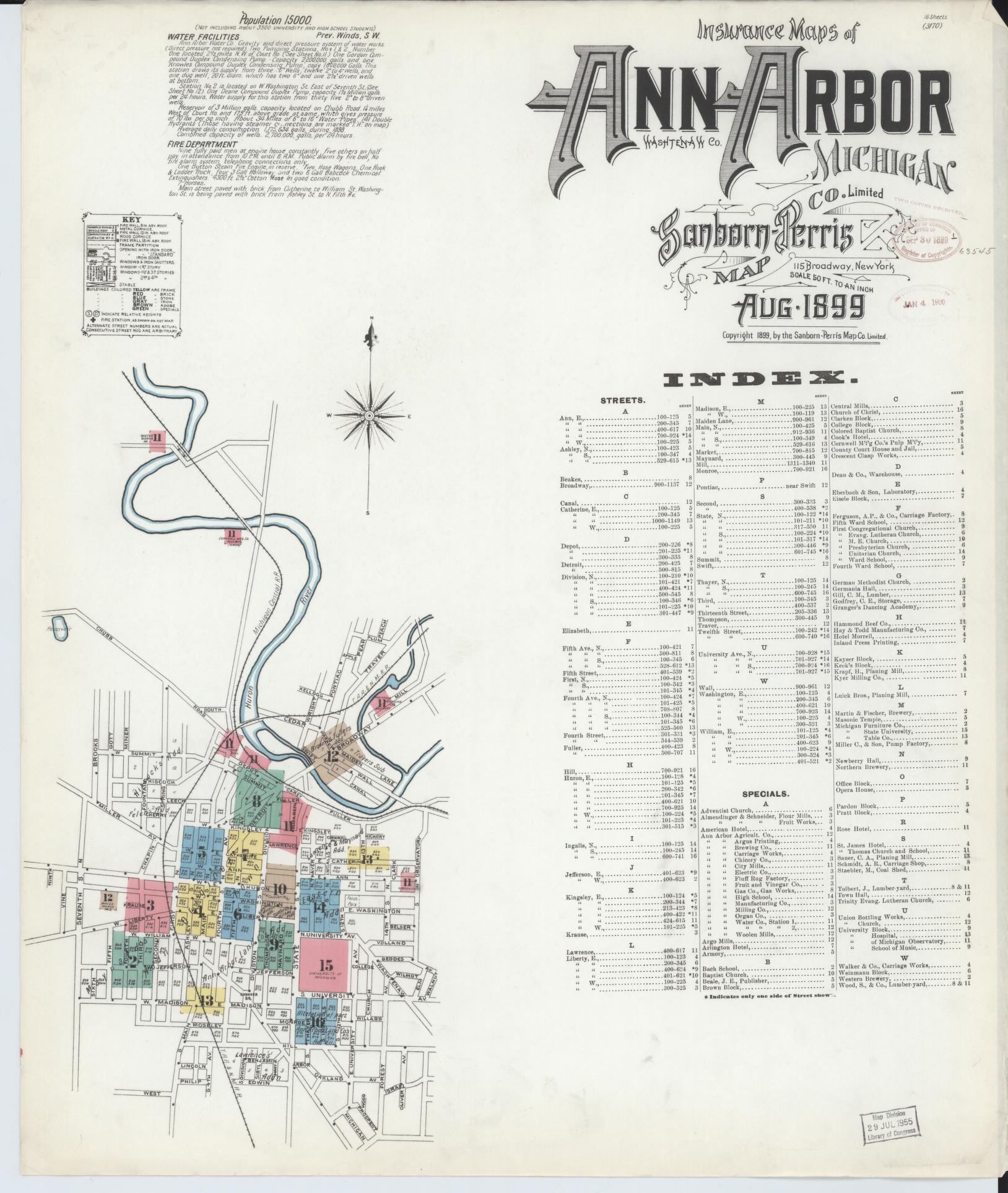 Sanborn Fire Insurance Map from Ann Arbor, Washtenaw County, Michigan. (1899) – Historic Sanborn Fire Insurance Map Print