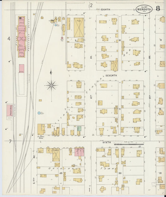 Sanborn Fire Insurance Map from Mendota, La Salle County, Illinois (1897), Sheet #0008 - Historic Sanborn Fire Insurance Map Print, vintage old map wall art, antique decor, genealogy gift, Illinois Illinois map