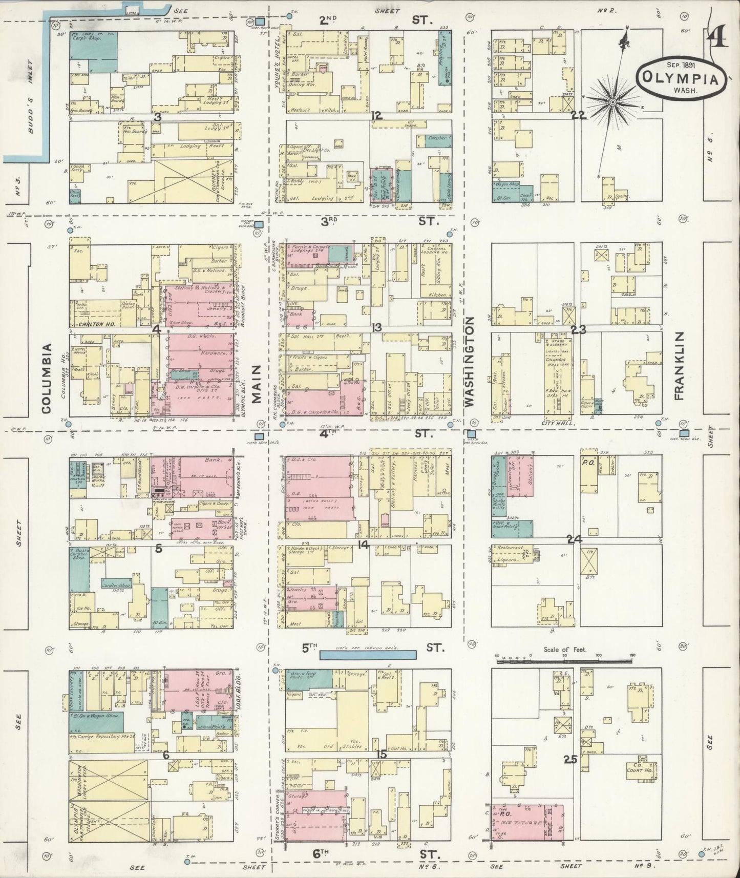 Sanborn Fire Insurance Map from Olympia, Thurston County, Washington (1891), Sheet #0004 - Complete Map Set gallery image, historic Sanborn map, vintage wall art, Washington Washington