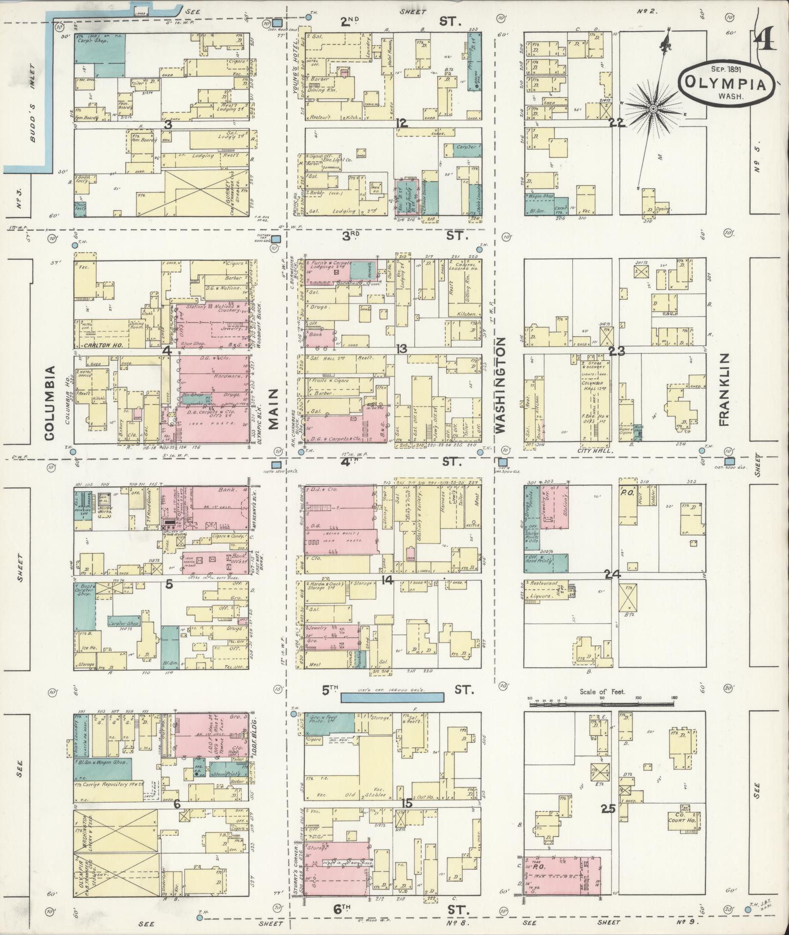 Sanborn Fire Insurance Map from Olympia, Thurston County, Washington (1891), Sheet #0004 - Complete Map Set gallery image, historic Sanborn map, vintage wall art, Washington Washington