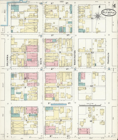 Sanborn Fire Insurance Map from Olympia, Thurston County, Washington (1891), Sheet #0004 - Complete Map Set gallery image, historic Sanborn map, vintage wall art, Washington Washington