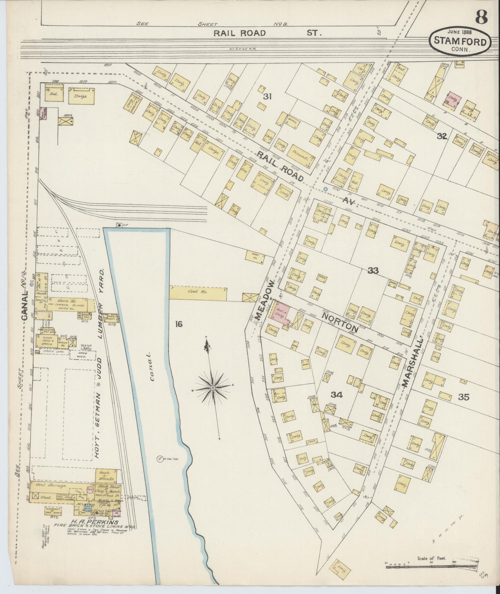 Sanborn Fire Insurance Map from Stamford, Fairfield County, Connecticut (1888), Sheet #0008 - Complete Map Set gallery image, historic Sanborn map, vintage wall art, Connecticut Connecticut
