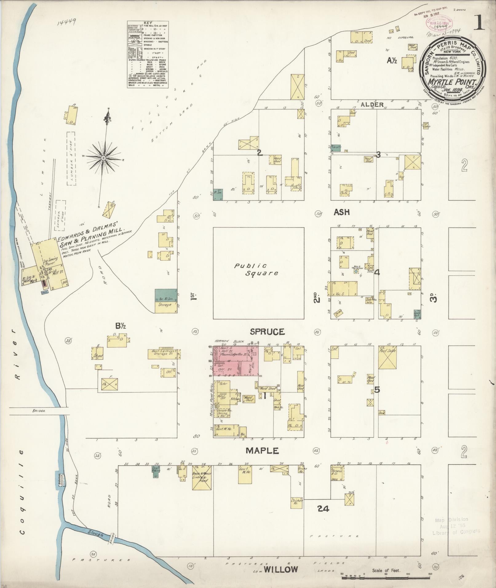 Sanborn Fire Insurance Map from Myrtle Point, Coos County, Oregon (1894), Sheet #0001 - Historic Sanborn Fire Insurance Map Print, vintage old map wall art, antique decor, genealogy gift, Oregon Oregon map