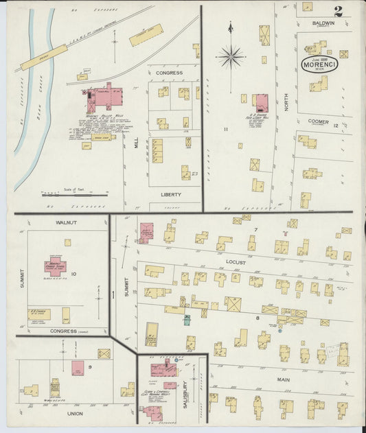 Sanborn Fire Insurance Map from Morenci, Lenawee County, Michigan (1899), Sheet #0002 - Historic Sanborn Fire Insurance Map Print, vintage old map wall art, antique decor, genealogy gift, Michigan Michigan map